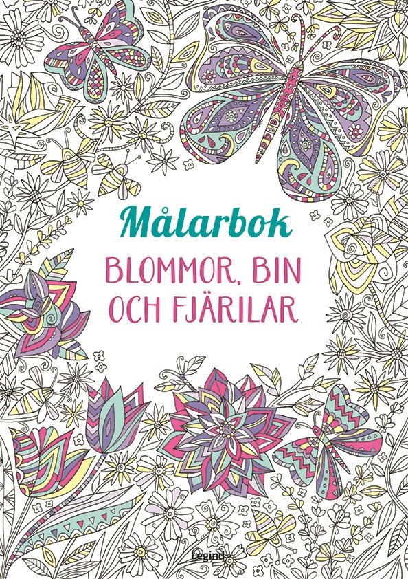 Målarbok : Blommor, bin och fjärilar